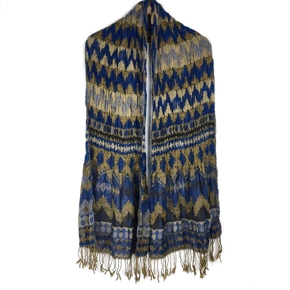 SACO BAY Scarf Fringe Artisan Style Textured Southwestern Boho Chevron Dot Blue - Picture 2 of 14